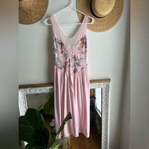 1990’s Vintage victoria’s Secret night how Floral Embroidered Pink Dress